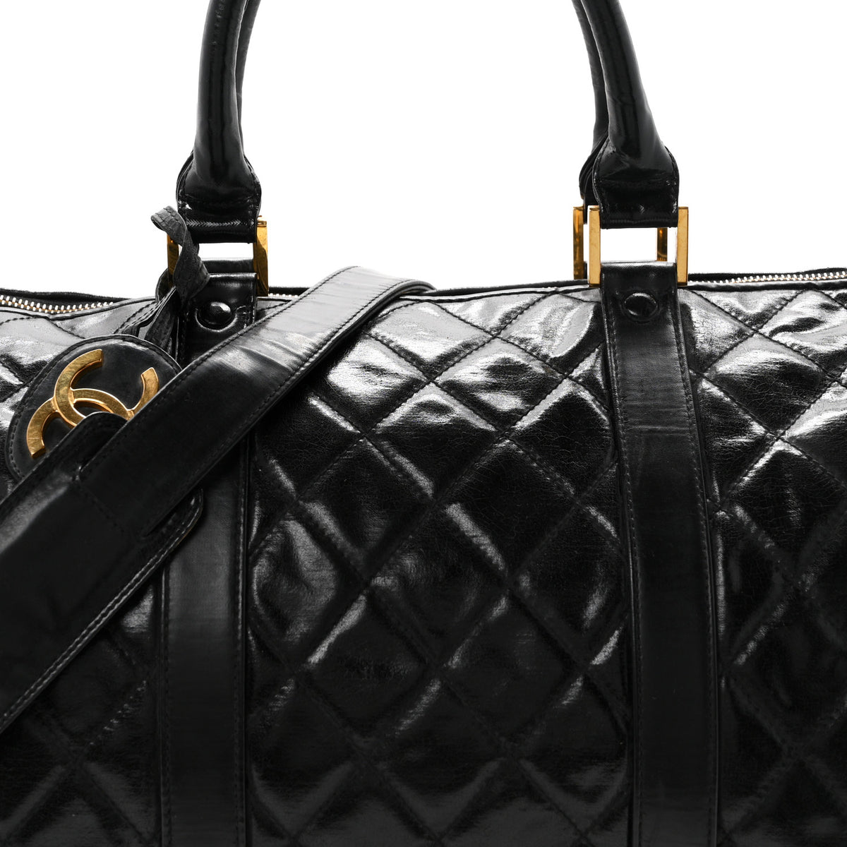 Calfskin Stitched Duffle Travel Bag Black
