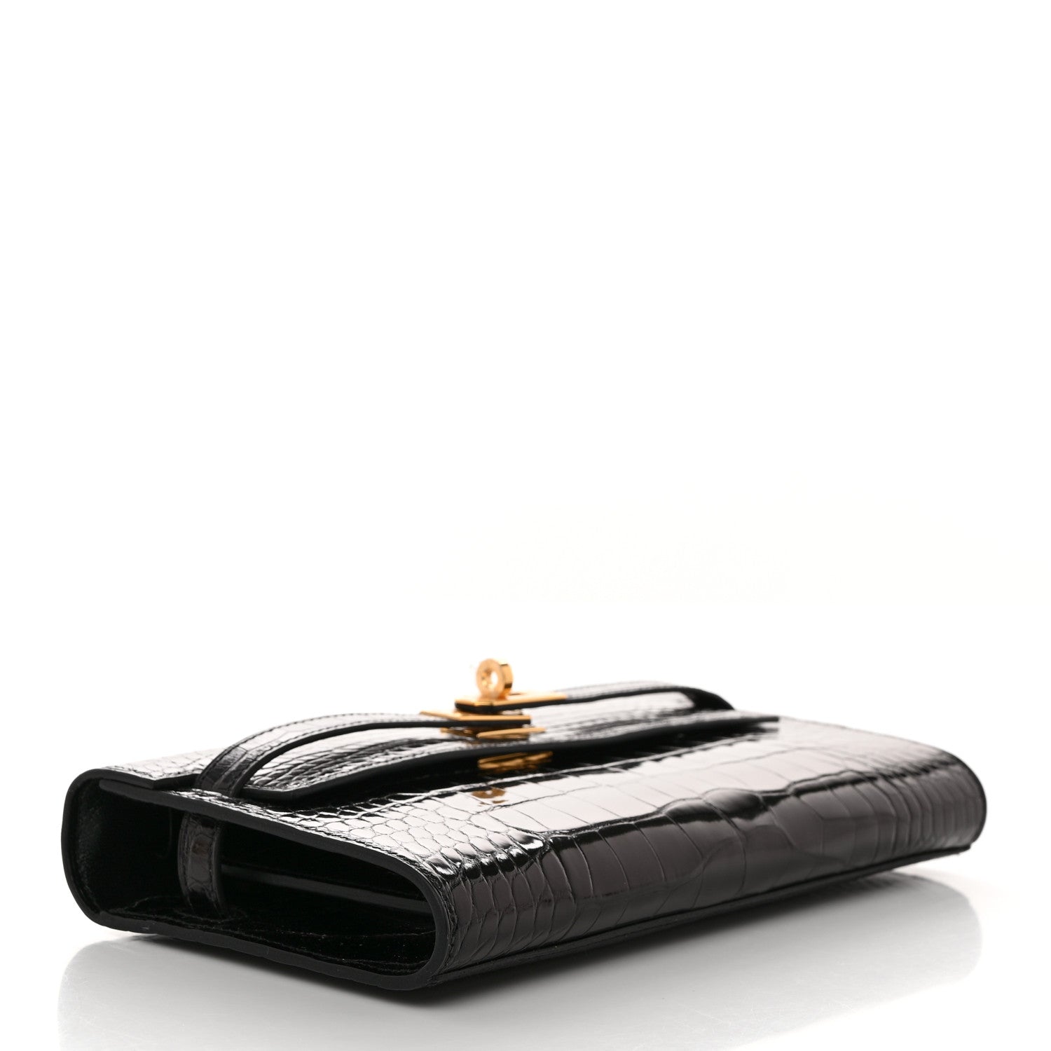 Hermes Shiny Alligator Kelly Wallet To Go Black 4 of 10