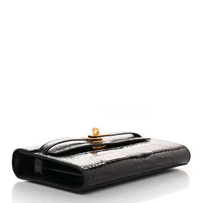 Hermes Shiny Alligator Kelly Wallet To Go Black 4 of 10