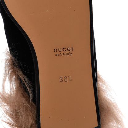 Gucci Velvet Fur Womens Princetown Slippers 36.5 Black 6 of 11