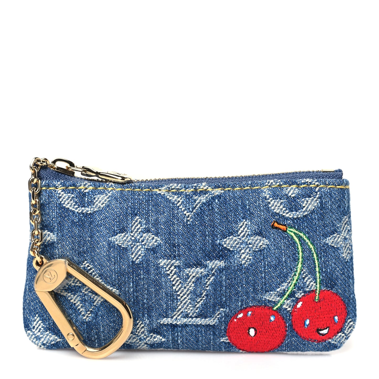 LV X TM Monogram Denim Cerises Key Pouch Blue