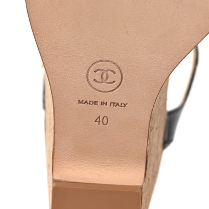 Chanel Shiny Lambskin Cork Wedge Sandals 40 Black 8 of 11