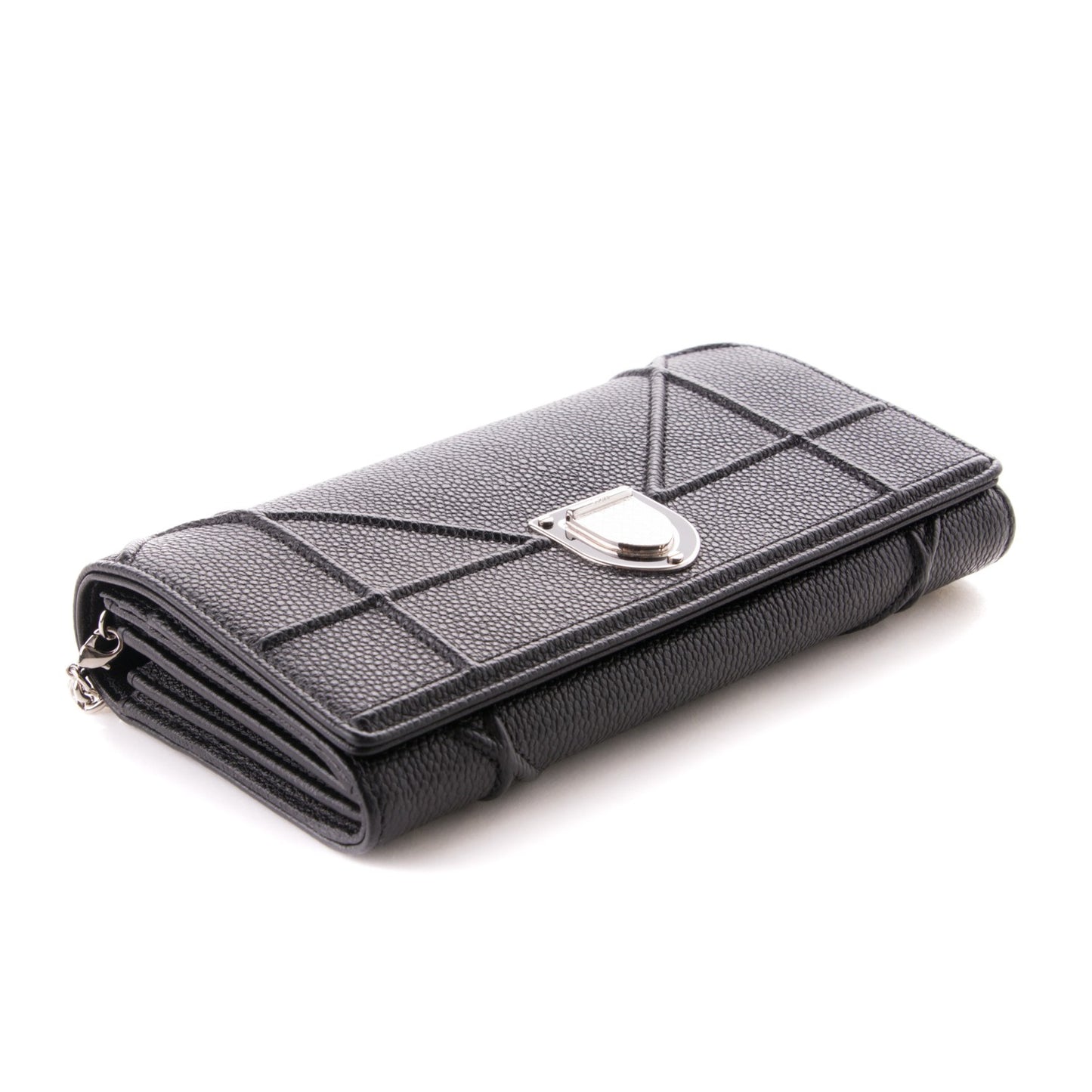 Grained Calfskin Diorama Croisiere Chain Wallet Black