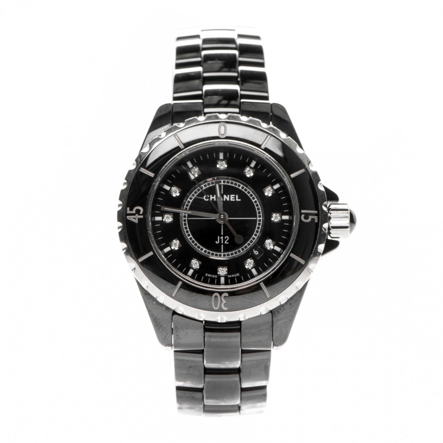 Stainless Steel Ceramic Diamond 33mm J12 Quartz Watch Black