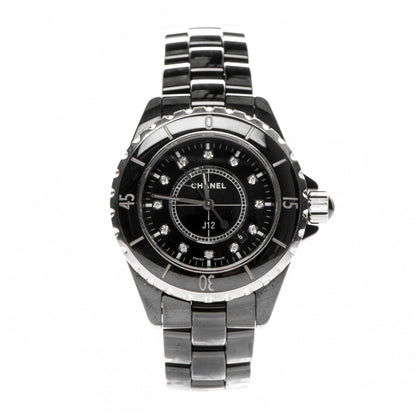 Chanel Stainless Steel Ceramic Diamond 33mm J12 Quartz Watch Black 1 of 5