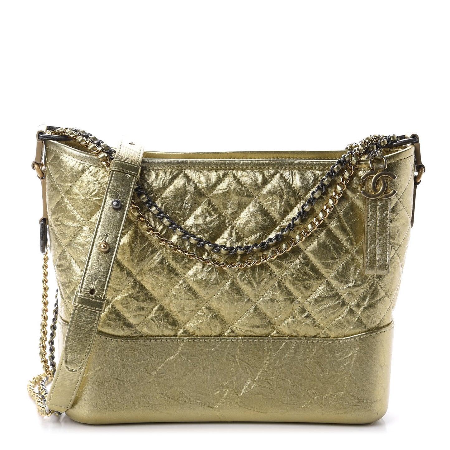 Metallic Aged Calfskin Quilted Medium Gabrielle Gold