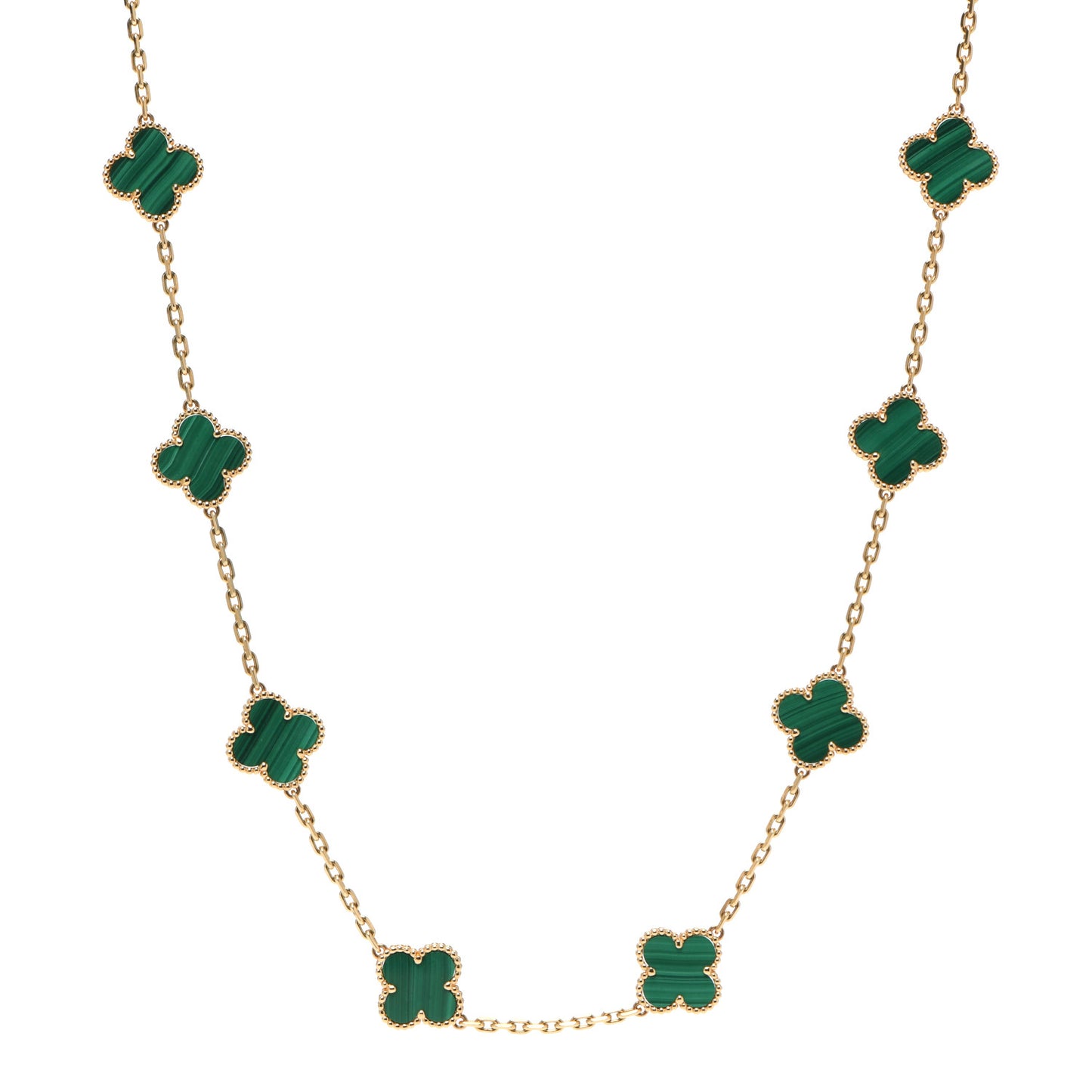 18K Yellow Gold Malachite 20 Motifs Vintage Alhambra Necklace