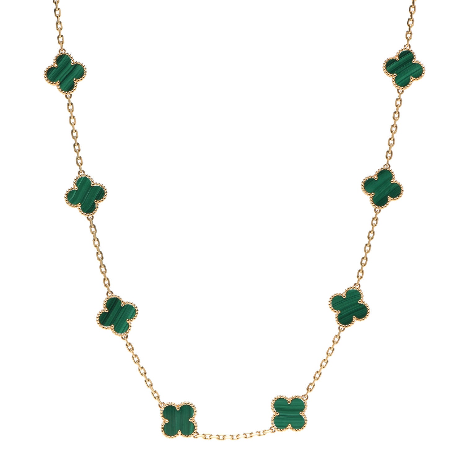 Van Cleef & Arpels 18K Yellow Gold Malachite 20 Motifs Vintage Alhambra Necklace 1 of 5