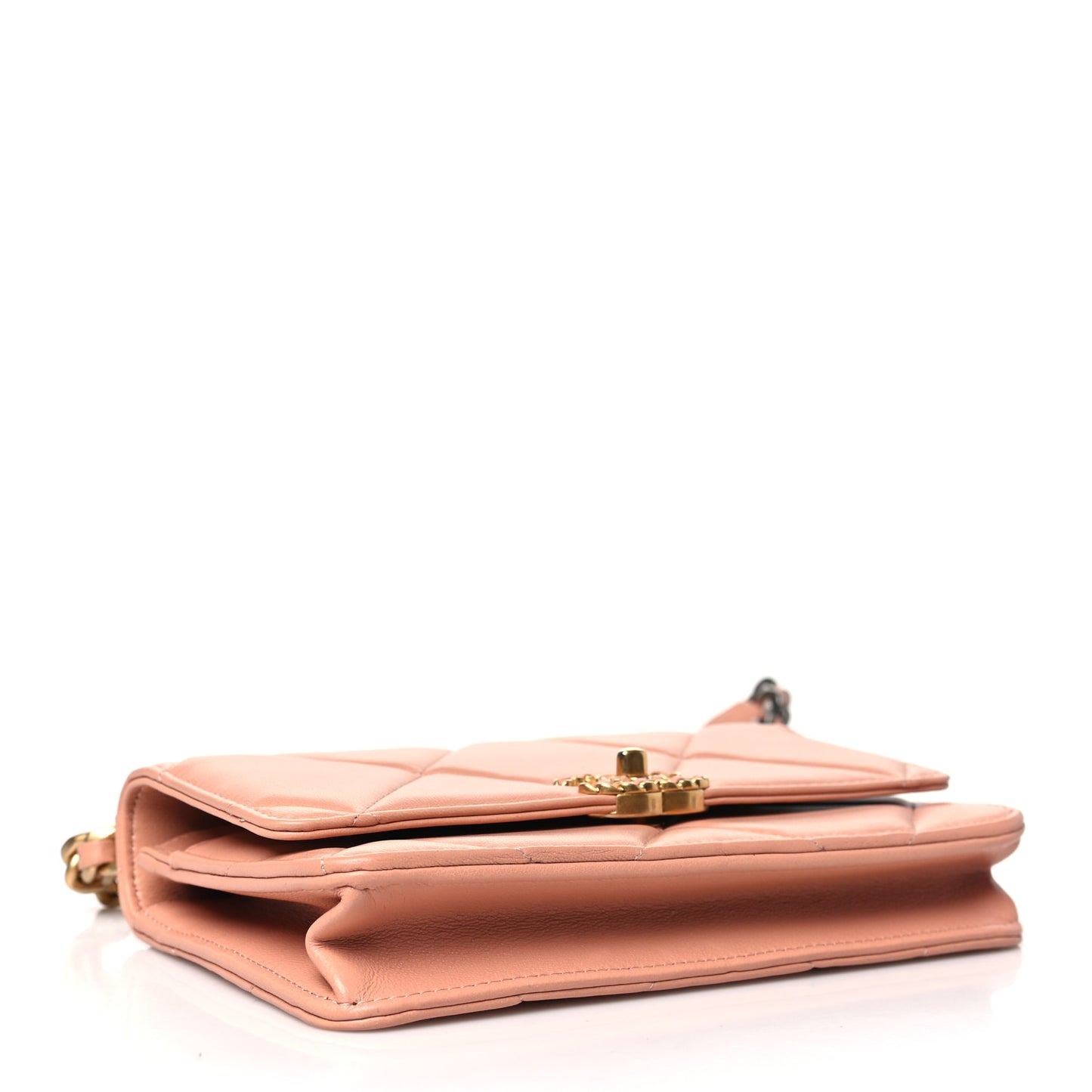 Lambskin Quilted Chanel 19 Wallet On Chain WOC Beige