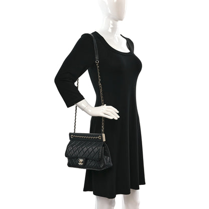 Chanel Lambskin Snakeskin Quilted Frame Flap Black 2 of 13