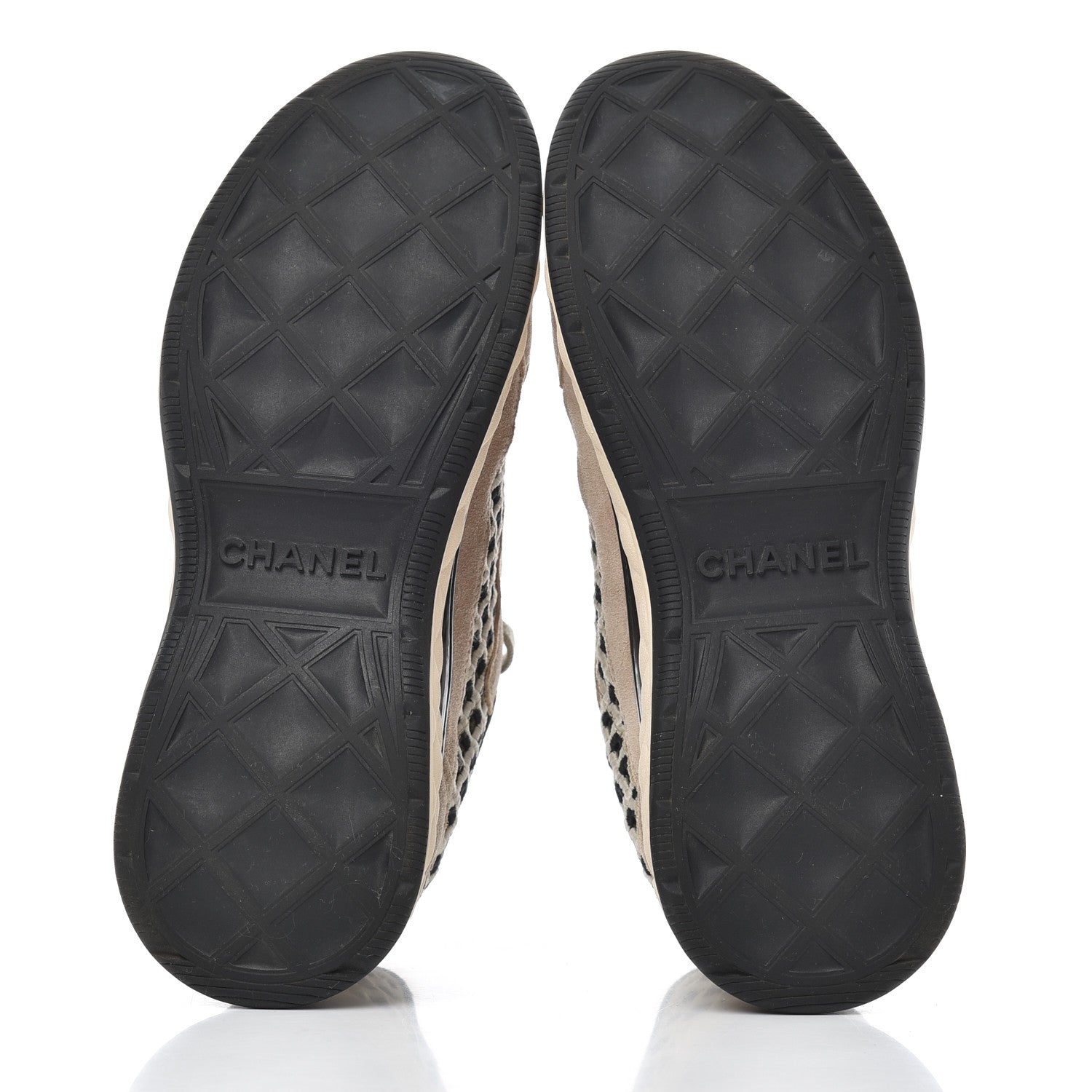 Chanel Suede Calfskin Embroidered CC Sneakers 38 Beige Black 5 of 18