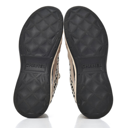 Chanel Suede Calfskin Embroidered CC Sneakers 38 Beige Black 5 of 18