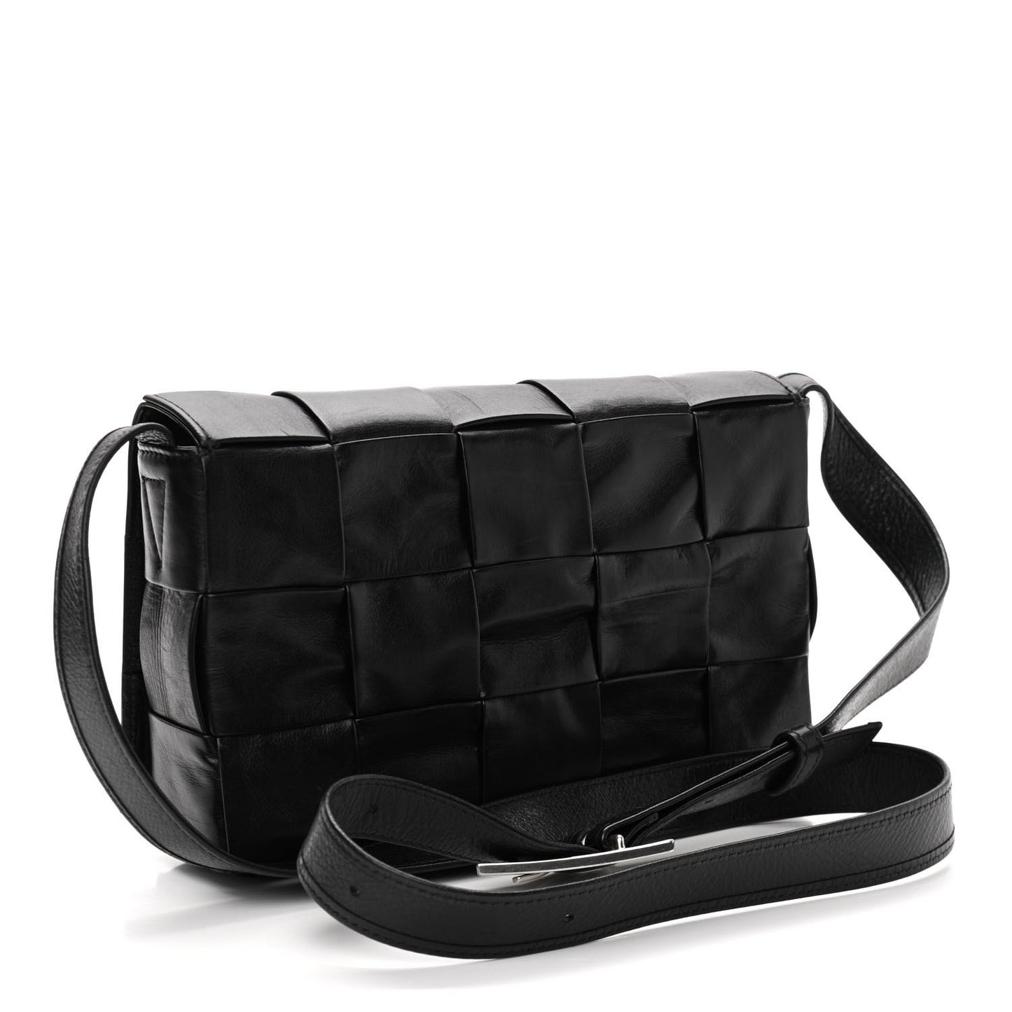 Paper Calfskin Maxi Intreccio Cassette Crossbody Bag Black