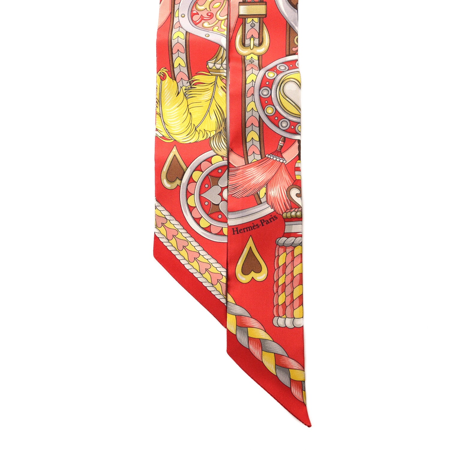 Hermes Silk Harnais De Coeur Twilly Grenadine Gris Jaune 2 of 4