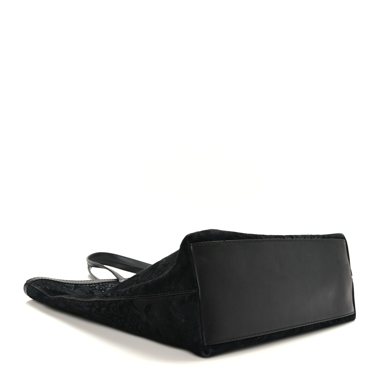 Nubuck Brocade Medium Soft Stirrup Tote Black
