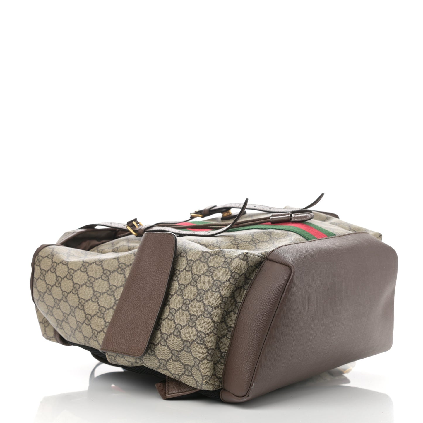 GG Supreme Monogram Medium Ophidia Double Buckle Backpack Brown