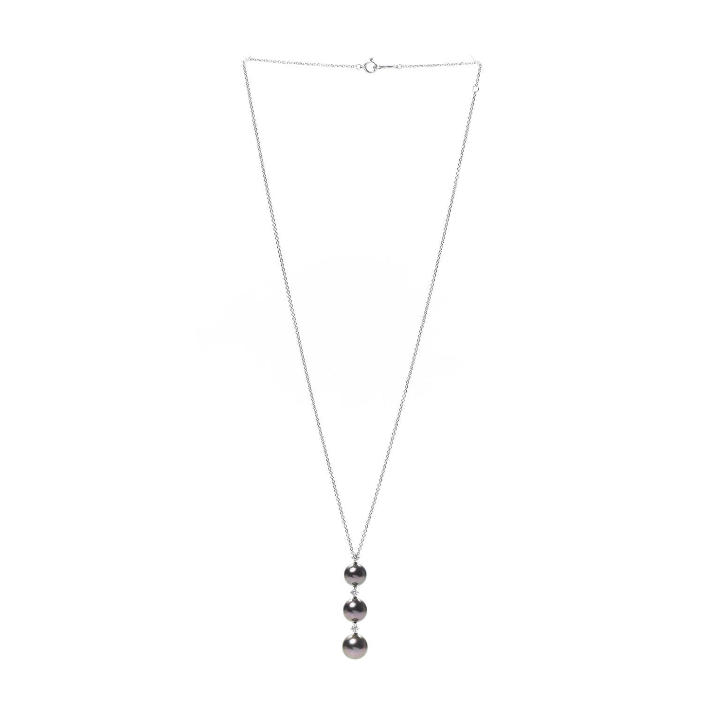 18K White Gold Diamond South Sea Pearl Three Pearl Drop Necklace