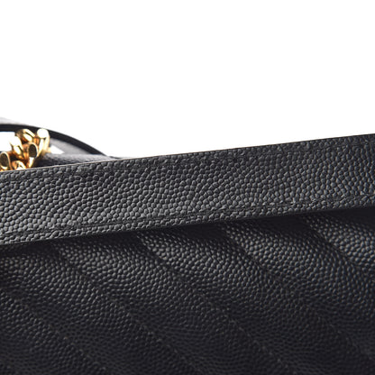 Saint Laurent Grain De Poudre Matelasse Chevron Large Monogram Satchel Black 12 of 14