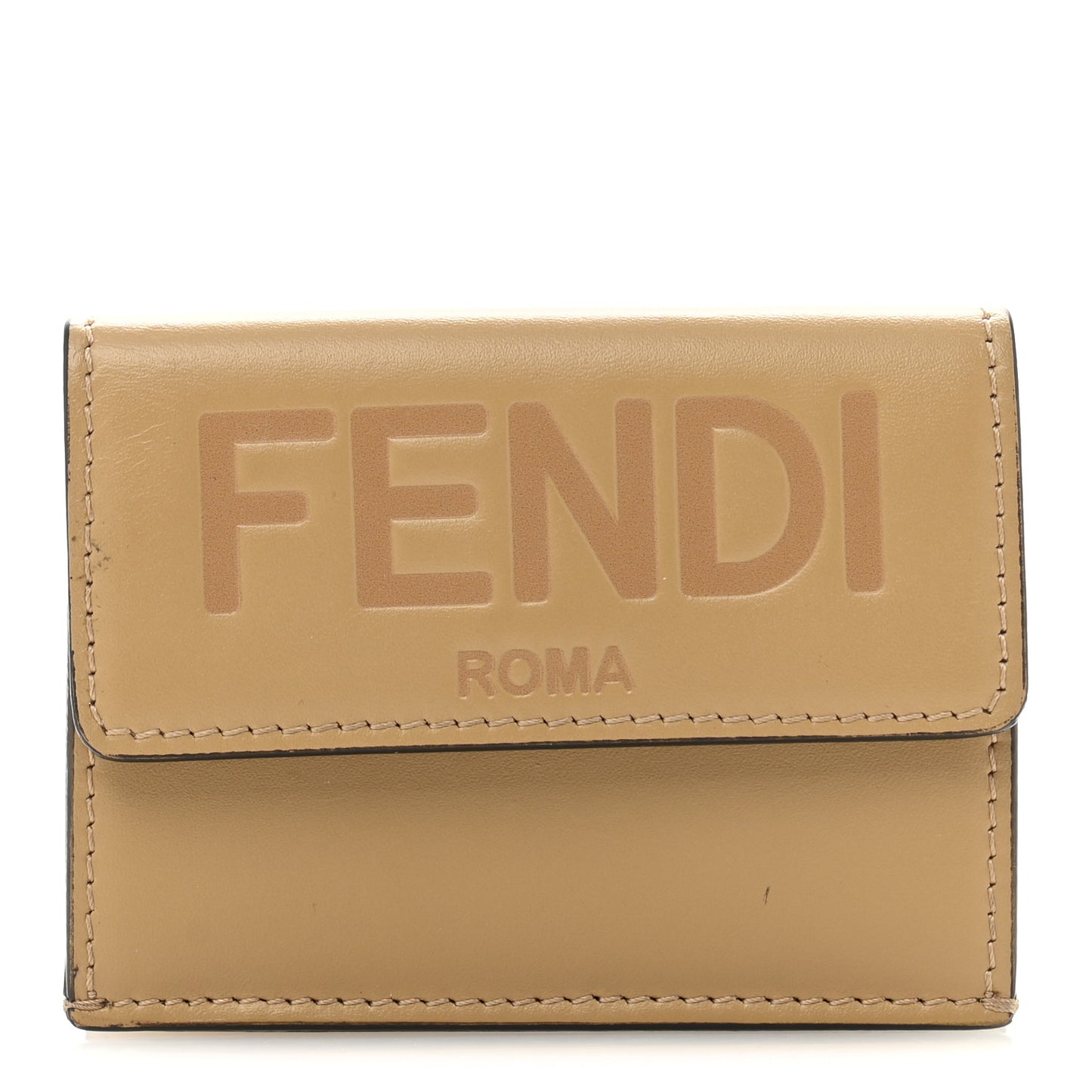 Vitello King Tamponato Embossed Fendi Roma Micro Tri-Fold Wallet Poudre