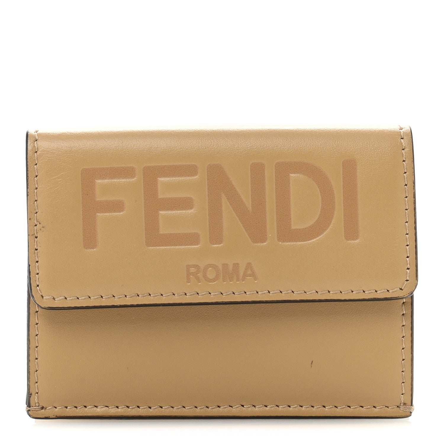 Fendi Vitello King Tamponato Embossed Fendi Roma Micro Tri-Fold Wallet Poudre 1 of 10