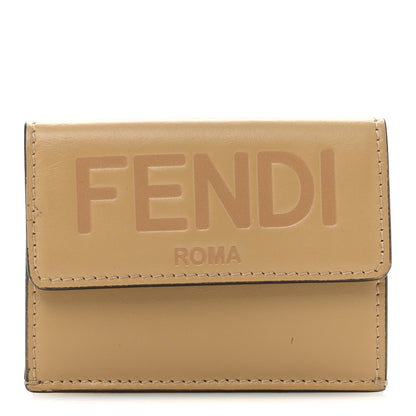 Fendi Vitello King Tamponato Embossed Fendi Roma Micro Tri-Fold Wallet Poudre 1 of 10