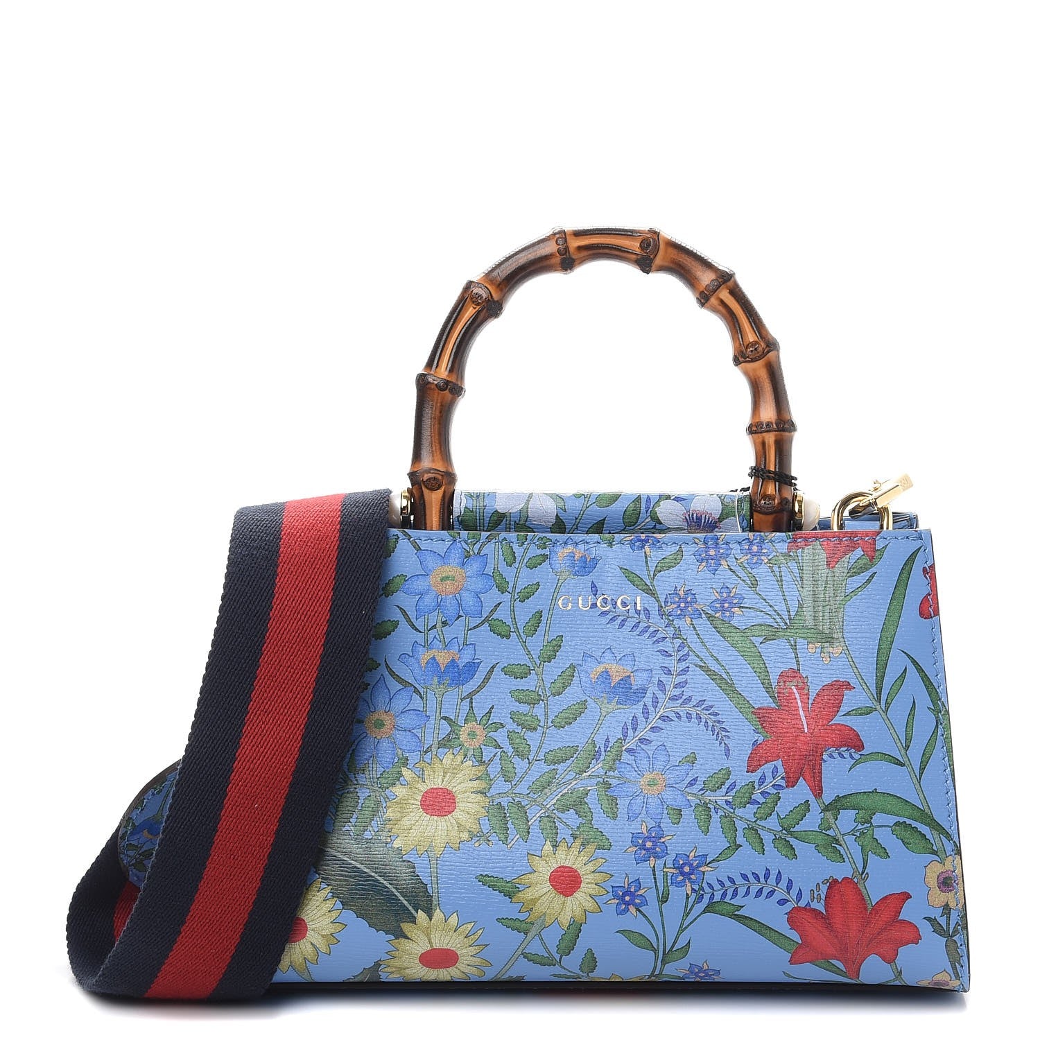 Gucci Calfskin Bamboo Web New Flora Mini Nymphaea Top Handle Bag Azure 1 of 8