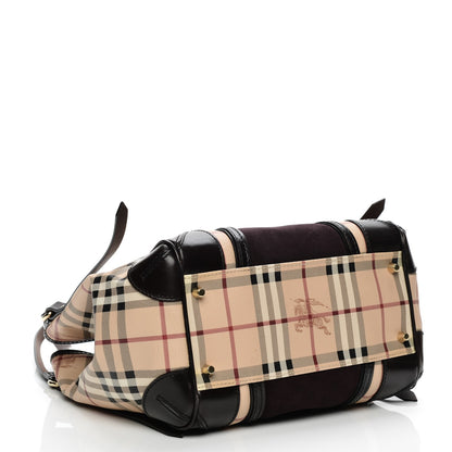 Burberry Suede Haymarket Check Colorblock Small Canterbury Tote Dark Brown 4 of 10