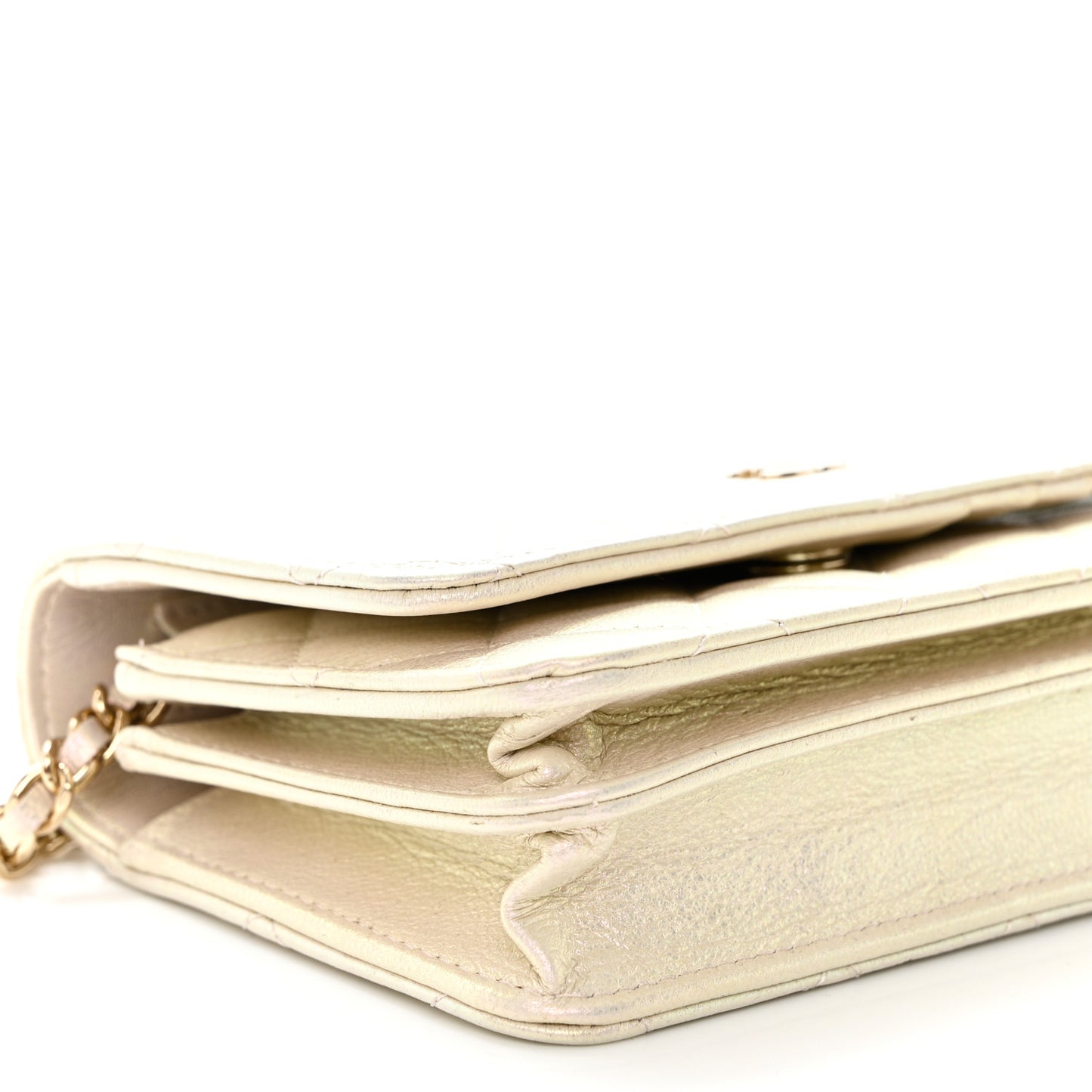 Iridescent Lambskin Quilted Mini Wallet On Chain WOC Ivory