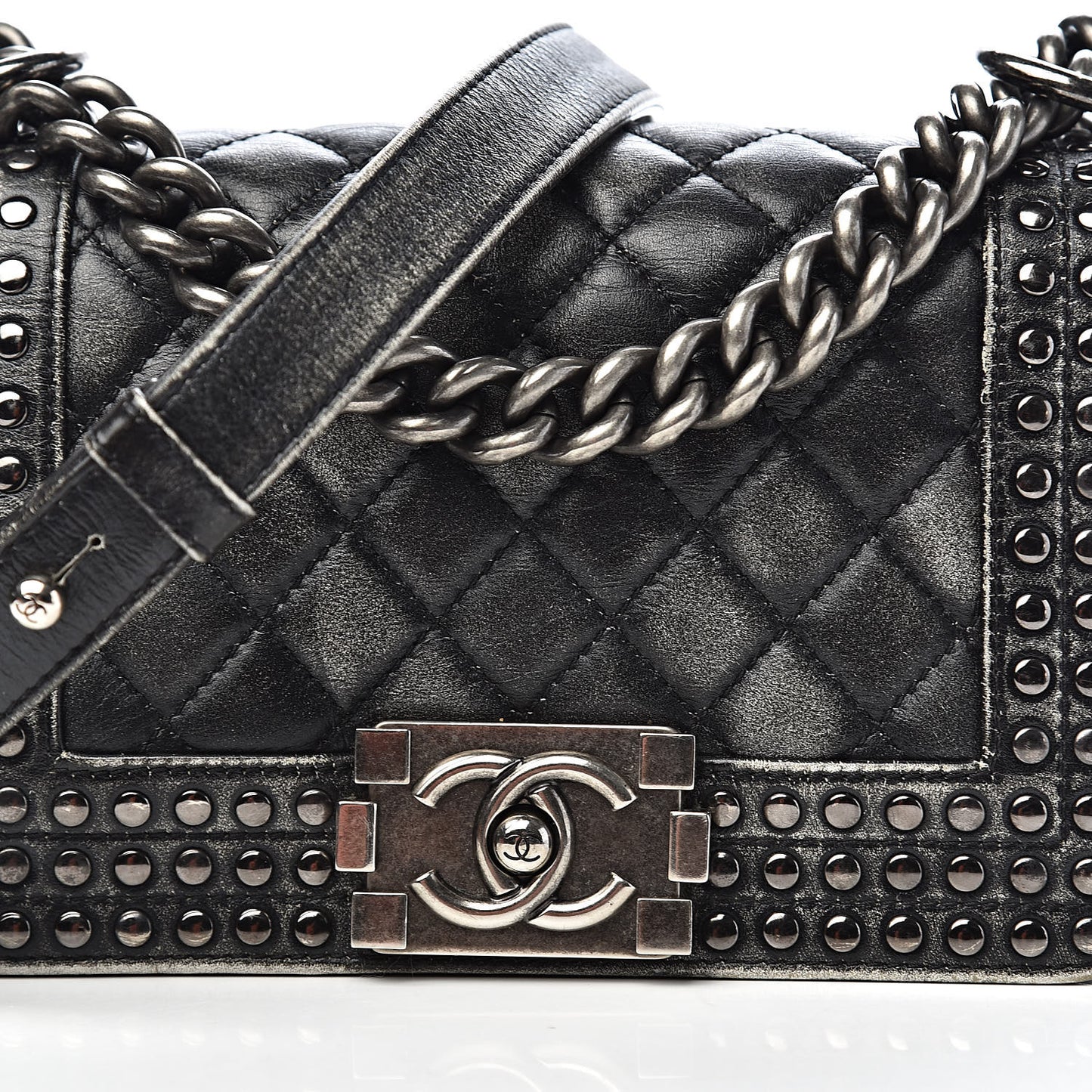 Faded Calfskin Quilted Small Studded Boy Flap Grey