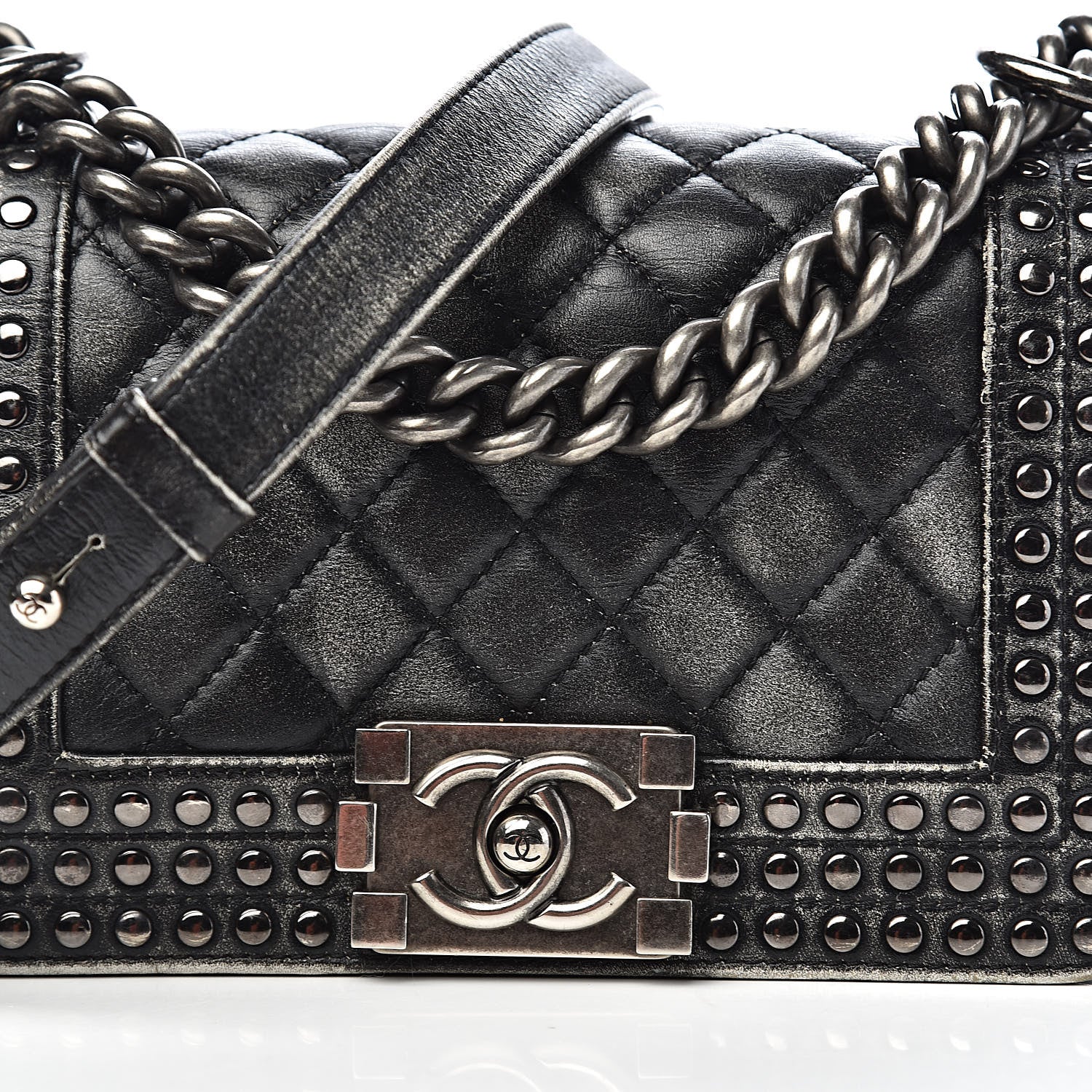Chanel Faded Calfskin Quilted Small Studded Boy Flap Grey 12 of 13