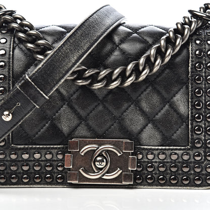 Chanel Faded Calfskin Quilted Small Studded Boy Flap Grey 12 of 13