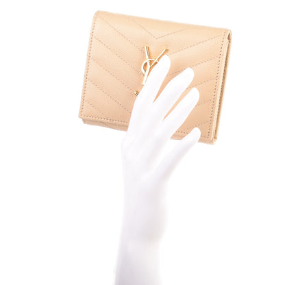 Saint Laurent Grain De Poudre Matelasse Chevron Monogram Compact Wallet Nude Powder 2 of 8