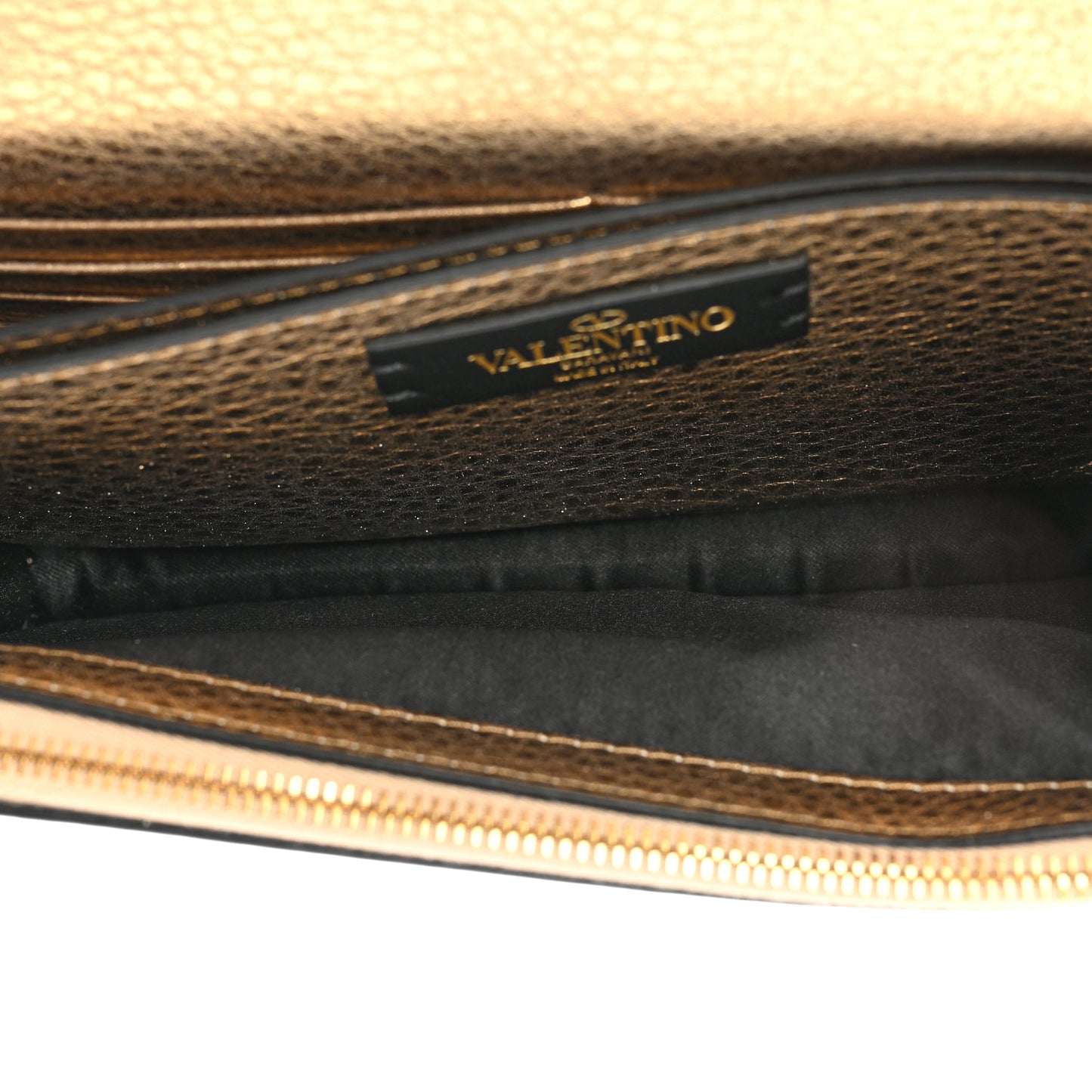 Pebbled Calfskin Rockstud Flap Wallet On Chain Soft Gold