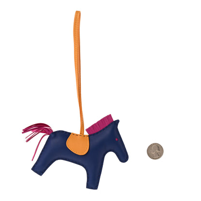 Hermes Milo Lambskin Grigri Rodeo Horse Bag Charm MM Bleu Saphir Rose Pourpre Naturel Bouton D'Or 2 of 6