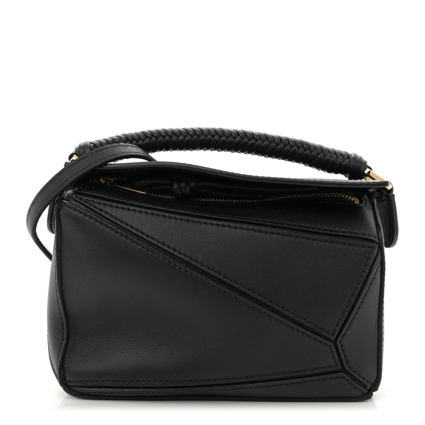 Calfskin Mini Woven Puzzle Bag Black