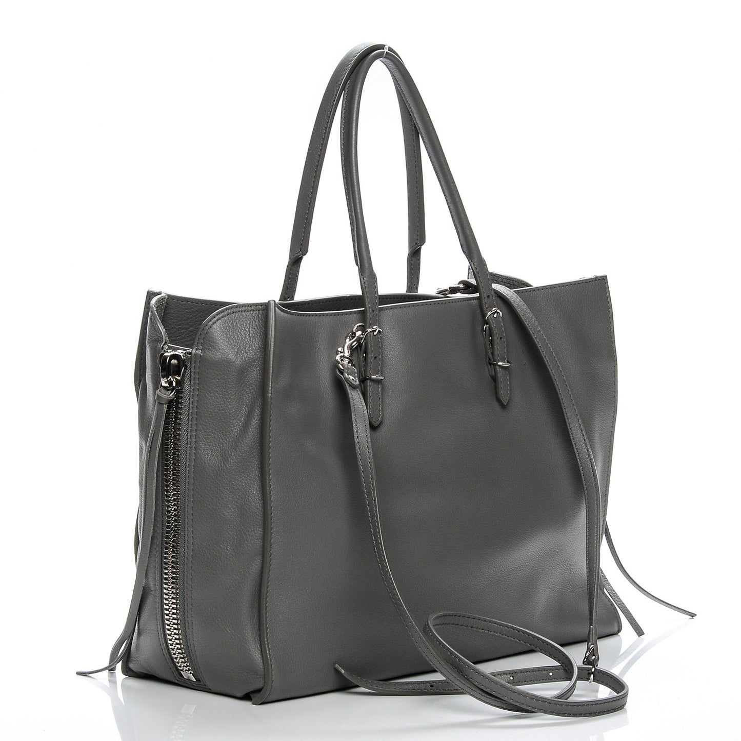 Veau Papier B4 Zip Around Tote Gris Acier