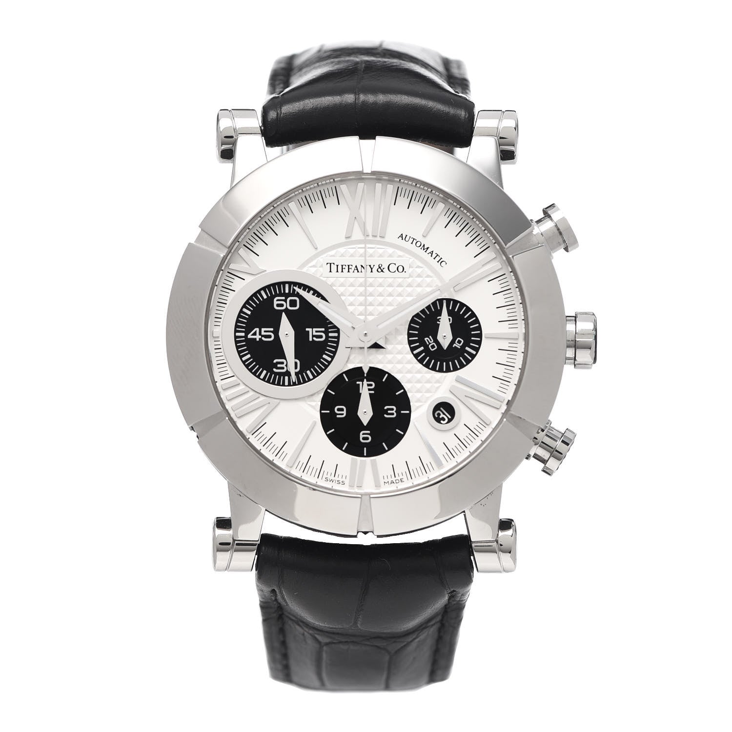 Tiffany Stainless Steel Alligator 42mm Atlas Chronograph Automatic Watch 1 of 8