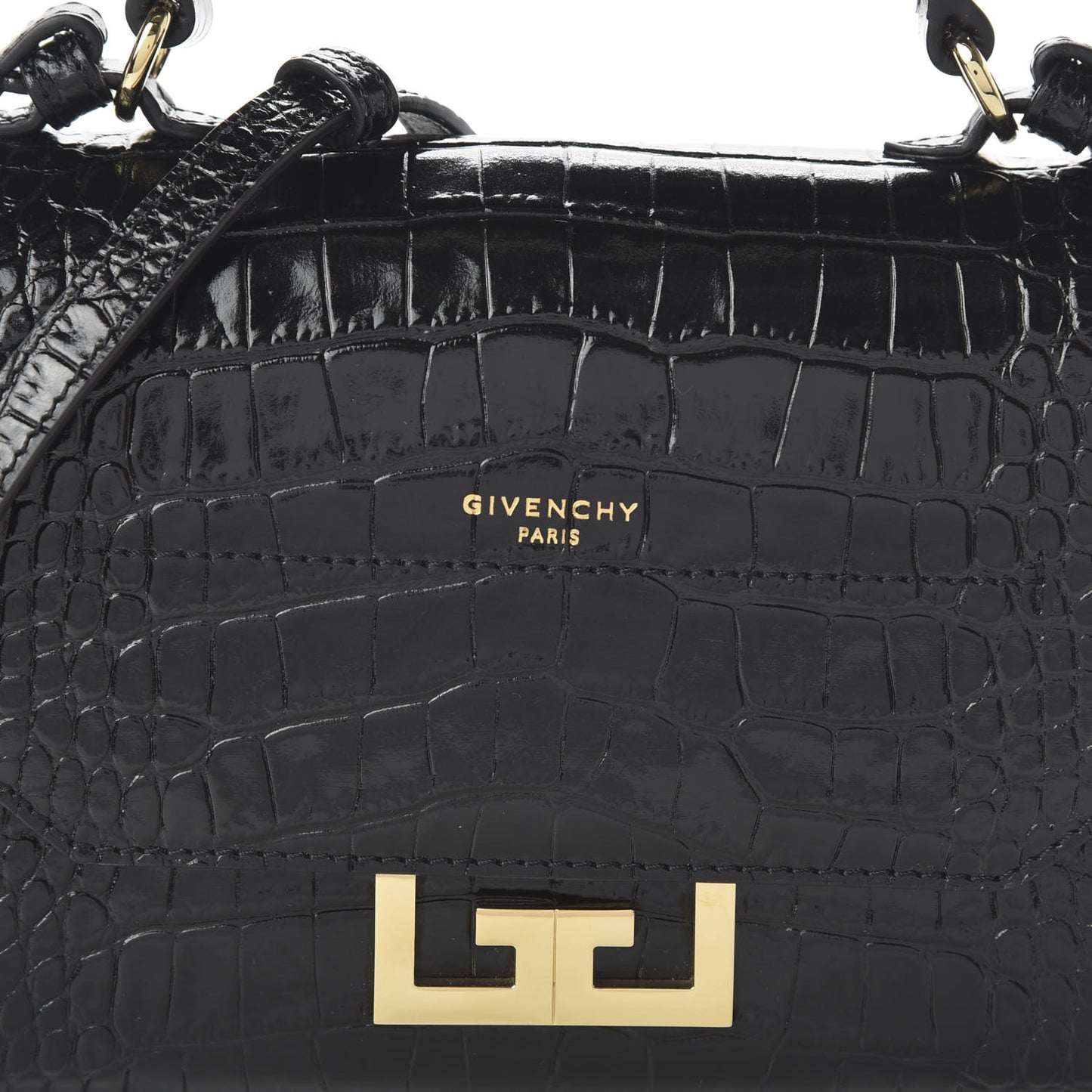Calfskin Crocodile Embossed Eden Mini Top Handle Black