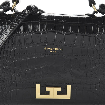 Givenchy Calfskin Crocodile Embossed Eden Mini Top Handle Black 9 of 9