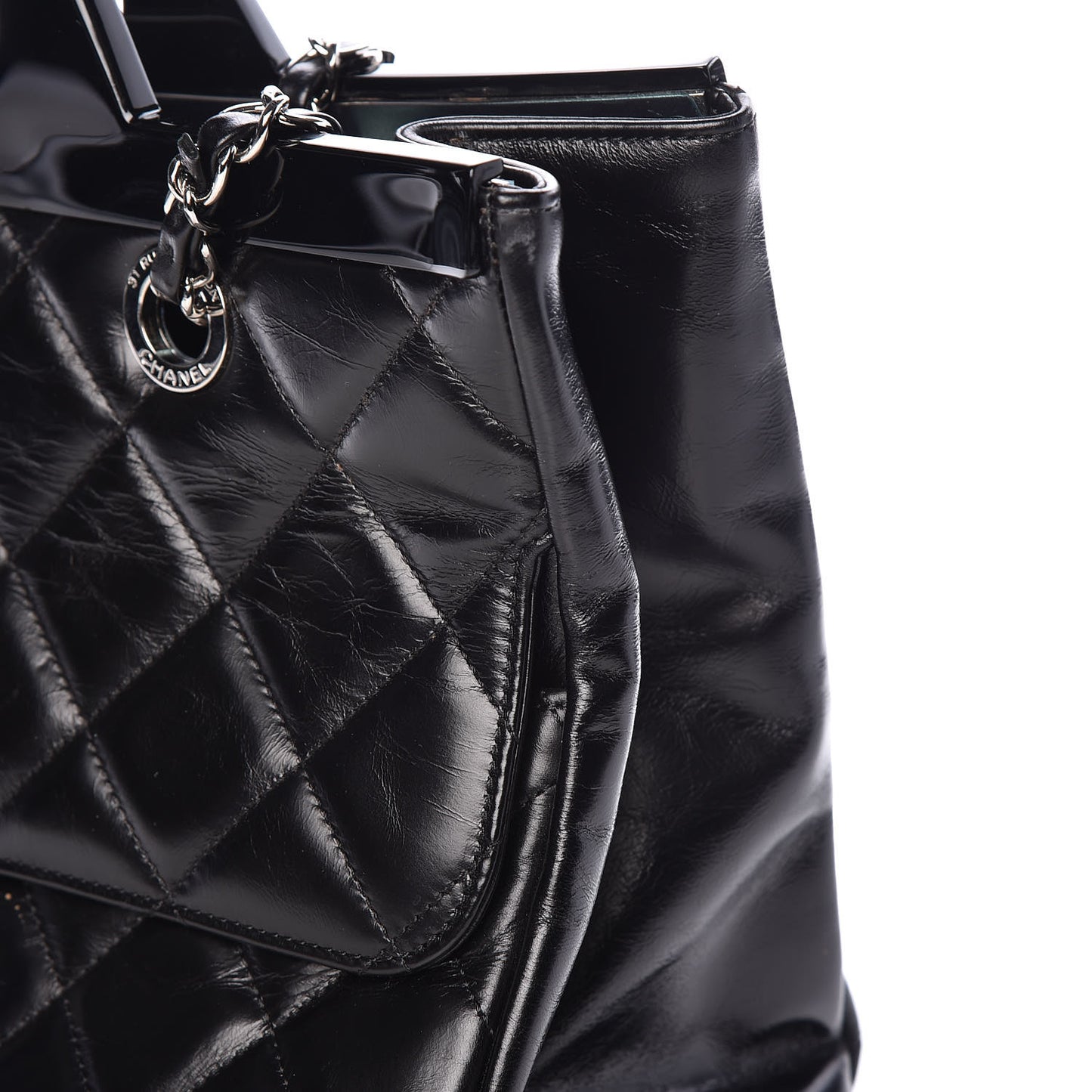 Glazed Calfskin Quilted Small CC Delivery Tote Black