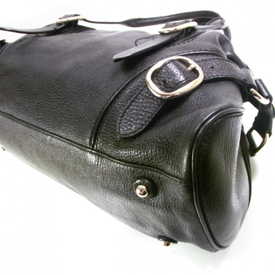 Leather Bowler Tote Black