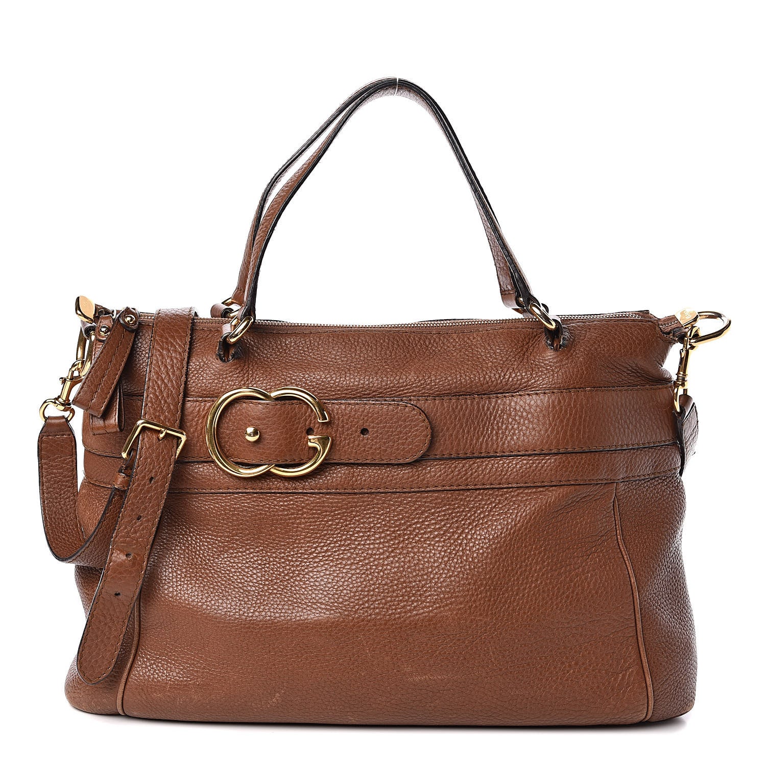 Gucci Pebbled Calfskin Ride Medium Top Handle Bag Brown 1 of 16