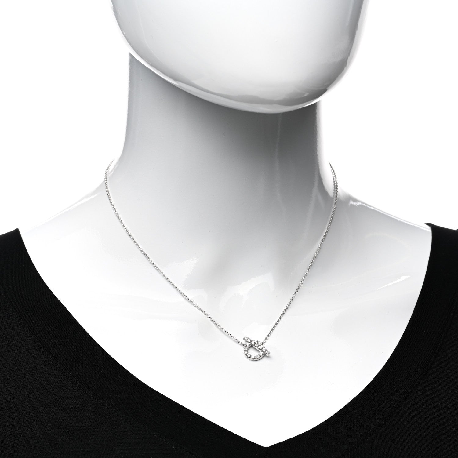 Hermes 18K White Gold Diamond Finesse Pendant Necklace 2 of 5