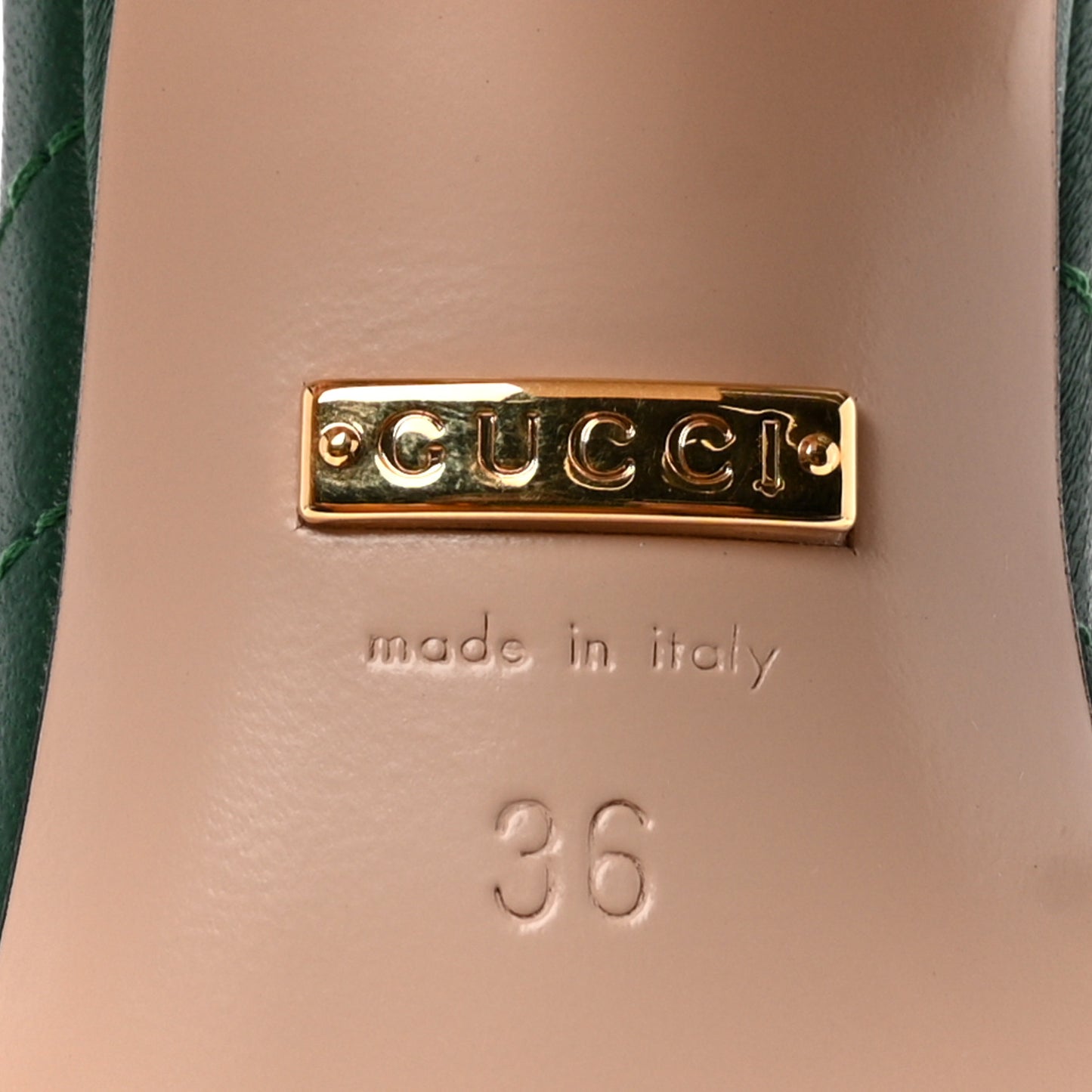 Nappa Matelasse GG Marmont 75mm Slide Sandals 36 Emerald