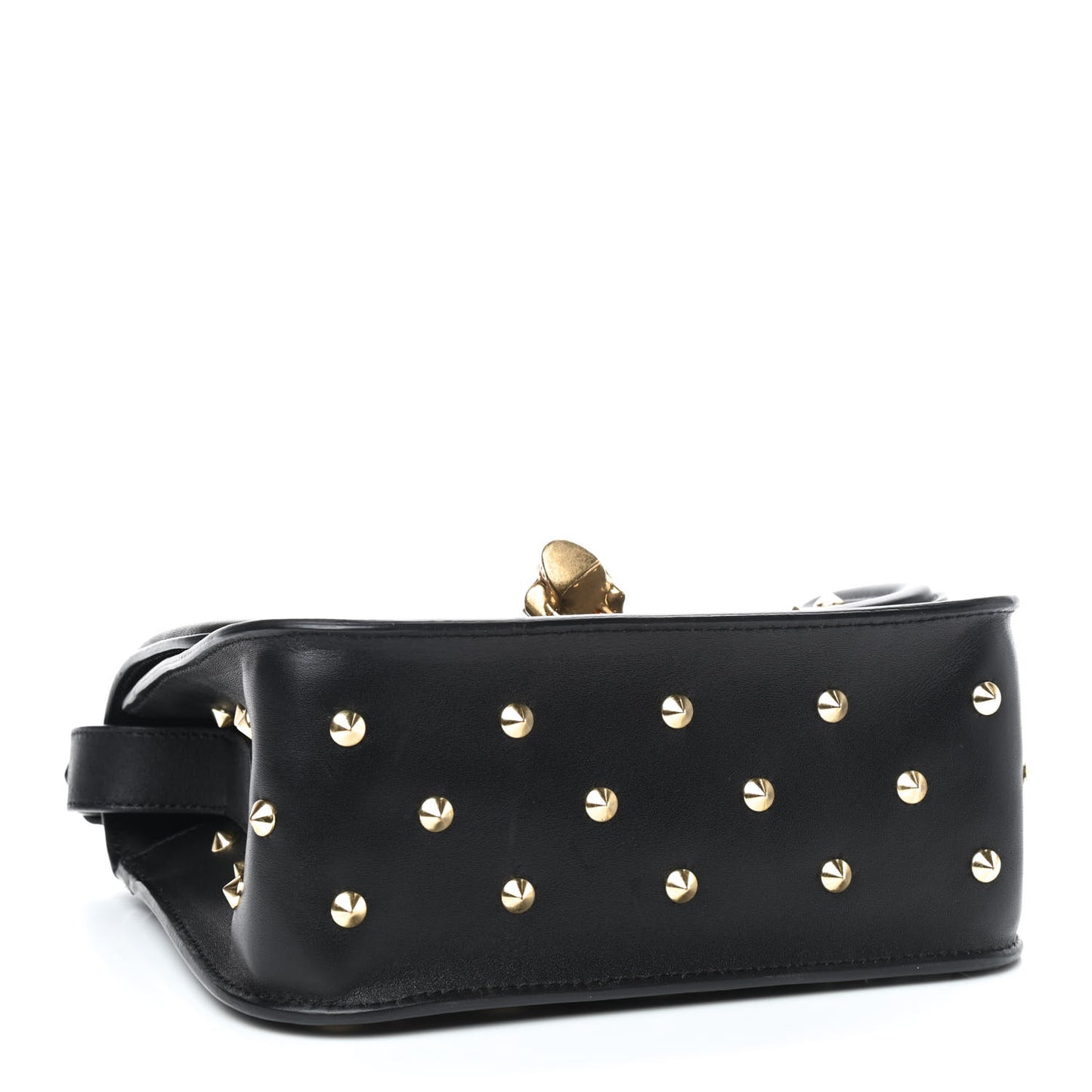 Calfskin Studded Small Padlock Crossbody Bag Black