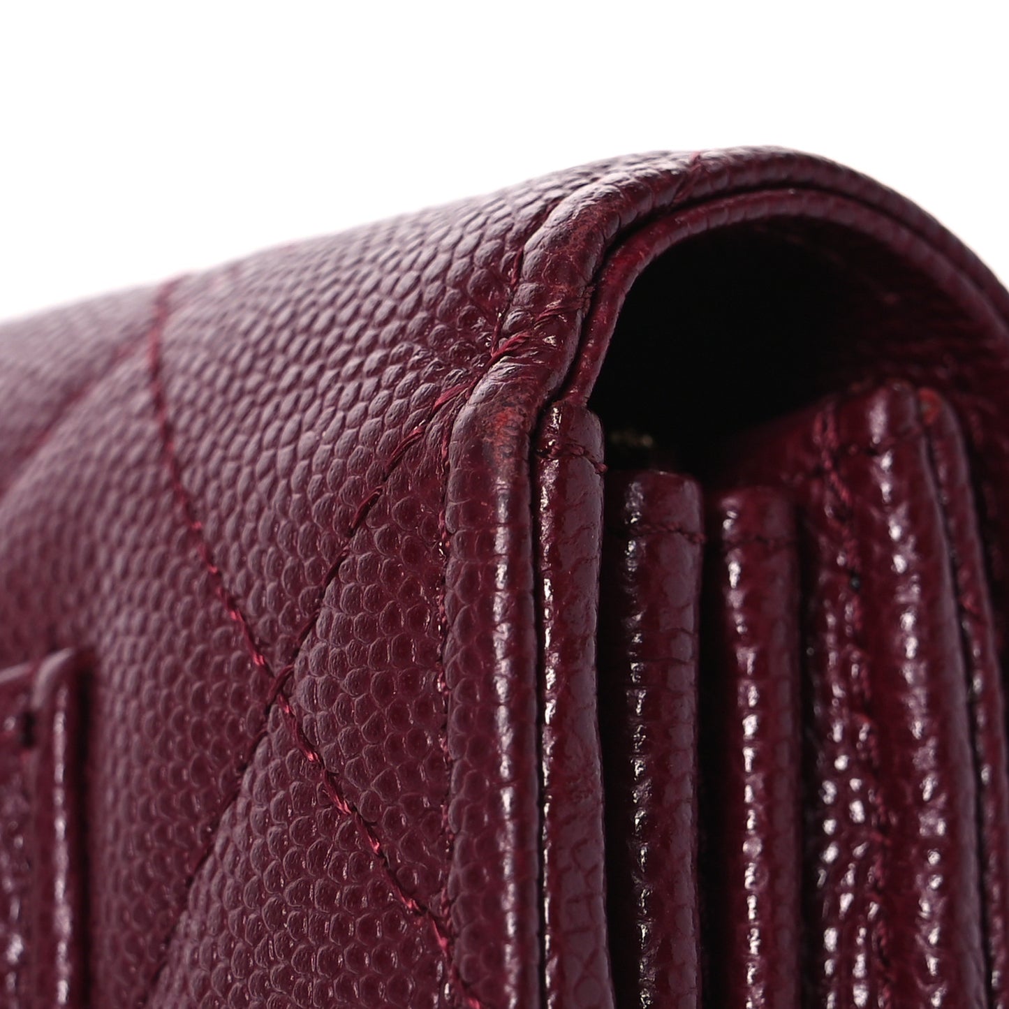 Caviar Quilted Large Gusset Flap Wallet Burgundy