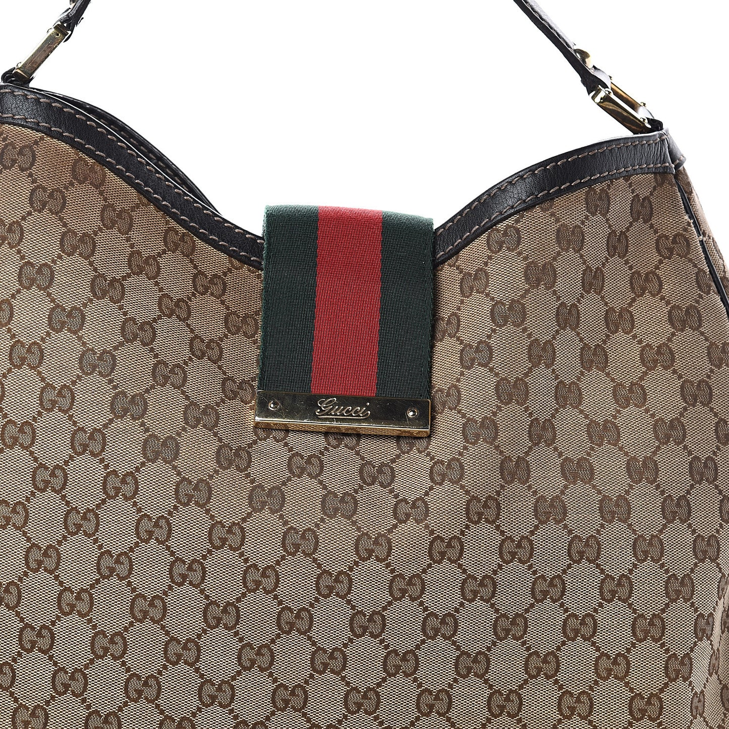 Monogram Large New Ladies Web Hobo Dark Brown