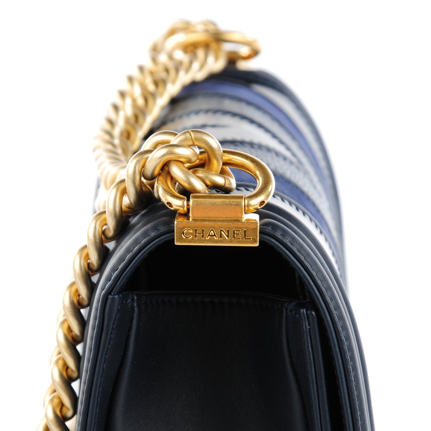 Chanel Calfskin Caviar Suede Chevron Medium Boy Flap Navy 5 of 8