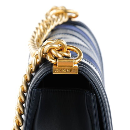 Chanel Calfskin Caviar Suede Chevron Medium Boy Flap Navy 5 of 8