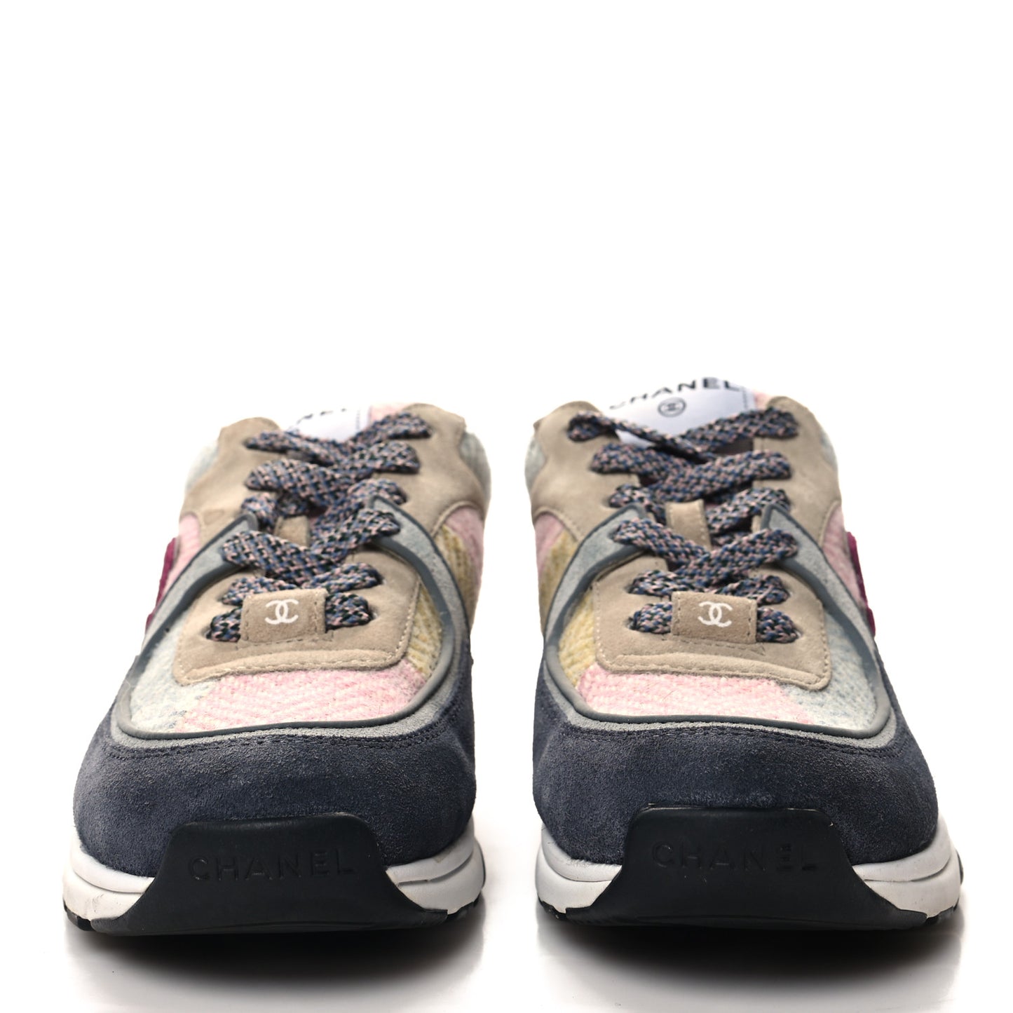Fabric Suede Calfskin CC Sneakers 37 Pink Beige Multicolor